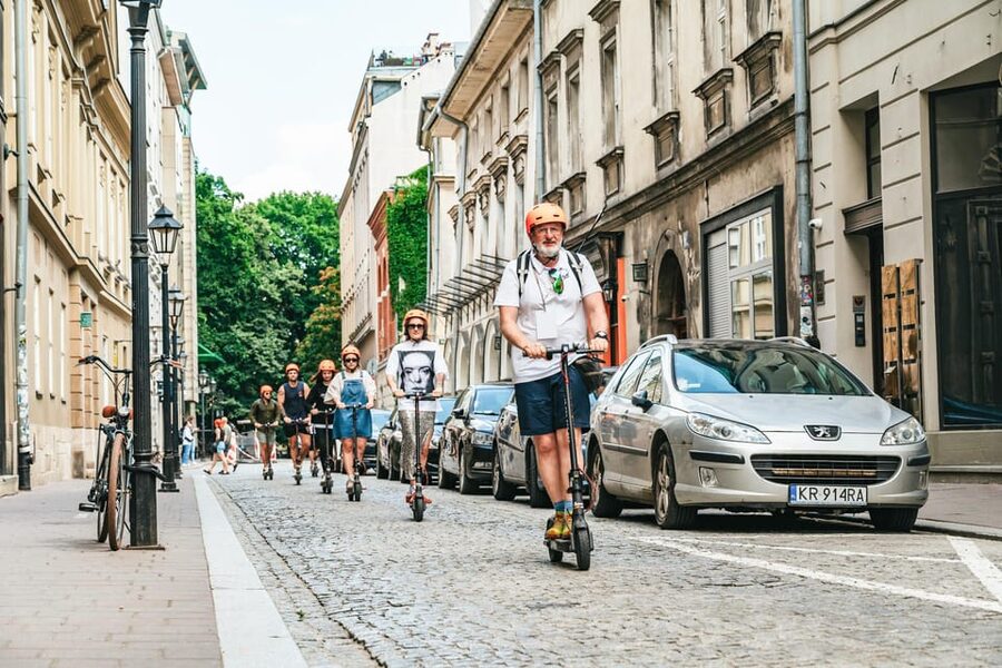 Krakow: Guided E-Scooter City Tour with Food Tastings - The Vistula side and Ghetto Heroes Square: perspective, not just sightseeing